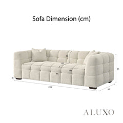 Aluxo Tribeca Bubble 3 Seater Sofa – Oatmeal Beige Bouclé – Dimensions and Technical Measurement Diagram