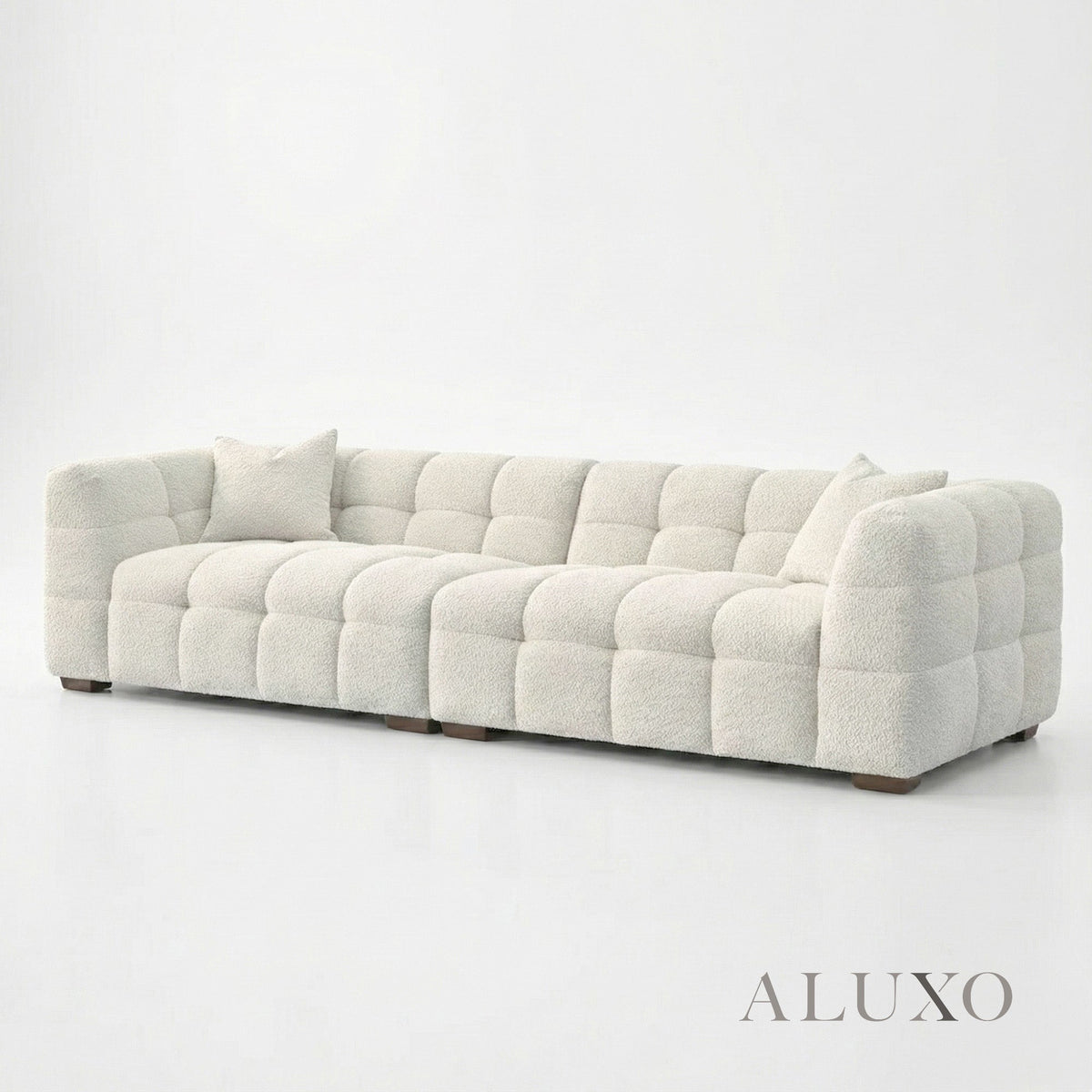 Aluxo Tribeca Bubble 4 Seater Large Sofa – Oatmeal Beige Bouclé – Dimension & Seating Comfort View