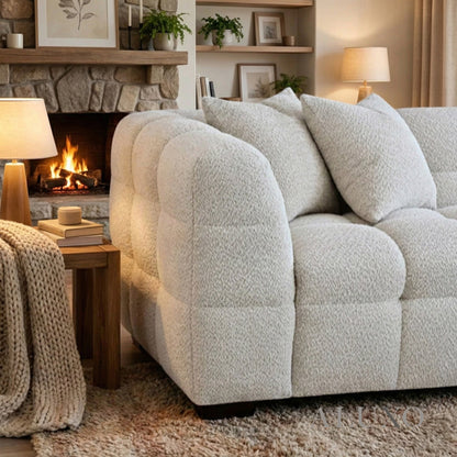 Aluxo Tribeca Bubble Left Hand Facing (LHF) Corner Sofa – Oatmeal Beige Bouclé