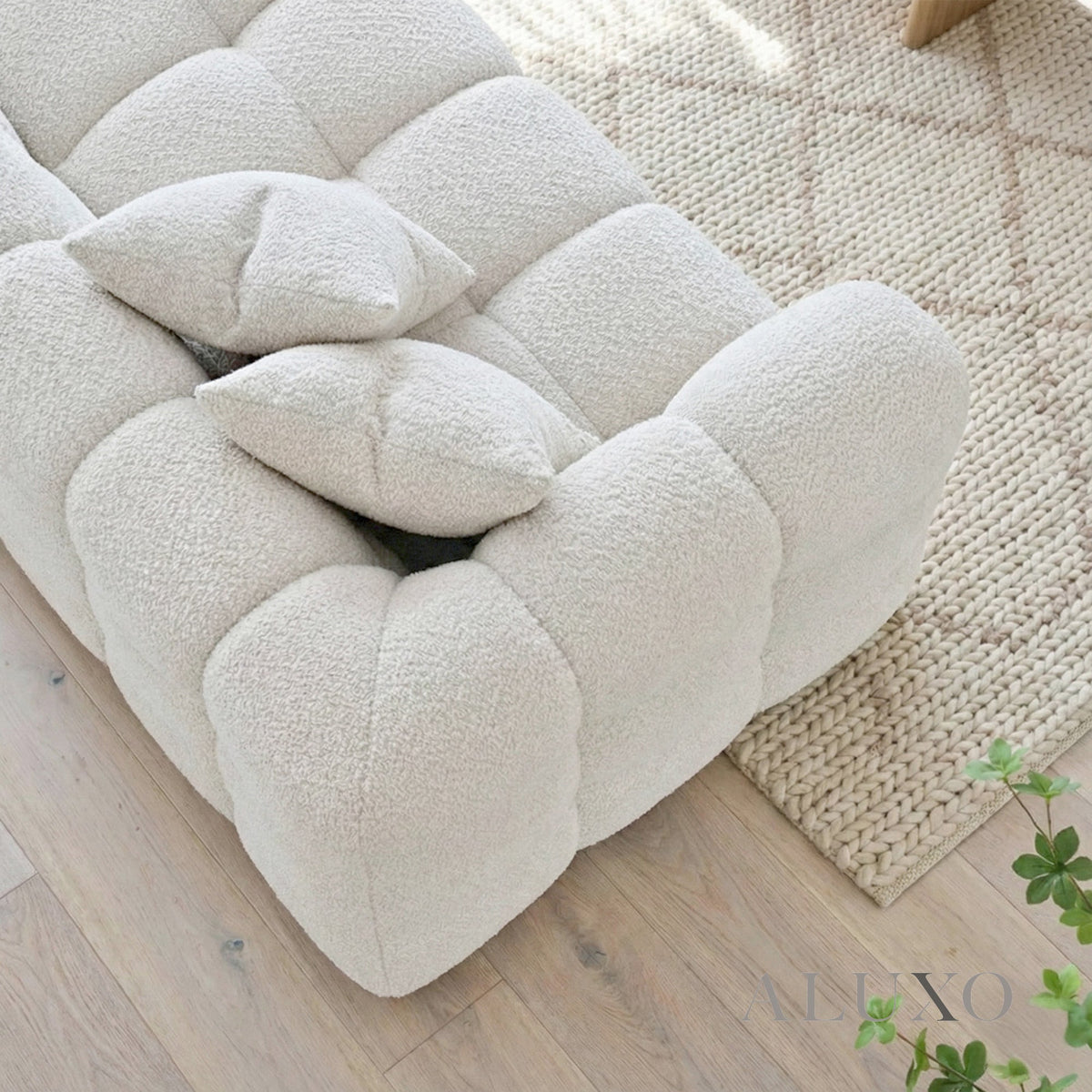 Aluxo Tribeca Bubble 4 Seater Large Sofa – Oatmeal Beige Bouclé – Rear & Profile Structure View