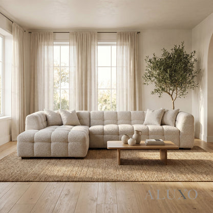 Aluxo Tribeca Bubble Left Hand Facing (LHF) Corner Sofa – Oatmeal Beige Bouclé