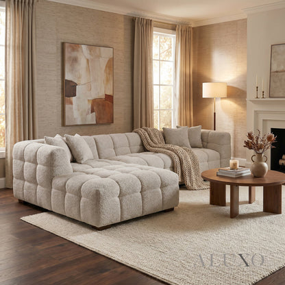 Aluxo Tribeca Bubble Left Hand Facing (LHF) Corner Sofa – Oatmeal Beige Bouclé