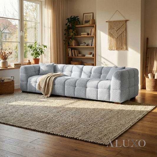 Aluxo Tribeca Bubble 4 Seater Large Sofa – Pearl Bouclé – Full Product View
