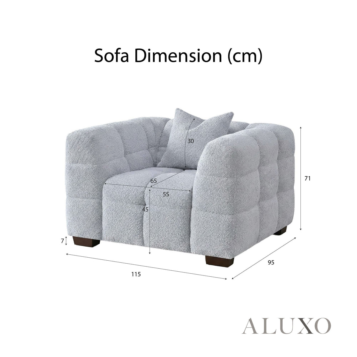 Aluxo Tribeca Bubble Armchair – Pearl Bouclé – Dimension & Seating Comfort View