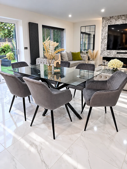 Amalfi Glass Dining Set – Dark Grey Six-Chair Front View | Starlight Distribution

