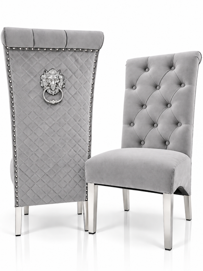 Set of 2 Light Grey French Velvet Emma Chairs – Front and back view| Starlight Distribution