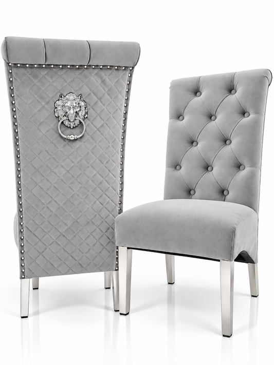 Set of 2 Light Grey French Velvet Emma Chairs – Front and back view| Starlight Distribution