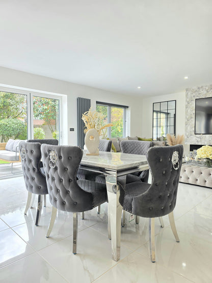 Trafalgar Rectangle Marble Dining Table Set With Chelsea Knockerback Chairs