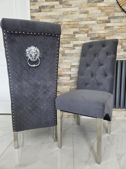 Trafalgar Rectangle Marble Dining Table Set With Tall Back Knockerback Chairs