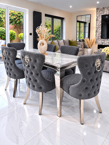 Trafalgar Rectangle Marble Dining Table Set With Chelsea Knockerback Chairs