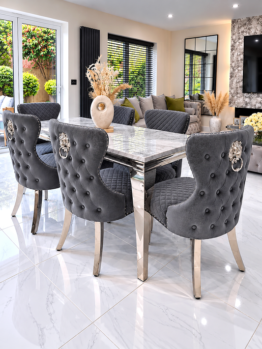 Trafalgar Rectangle Marble Dining Table Set With Chelsea Knockerback Chairs