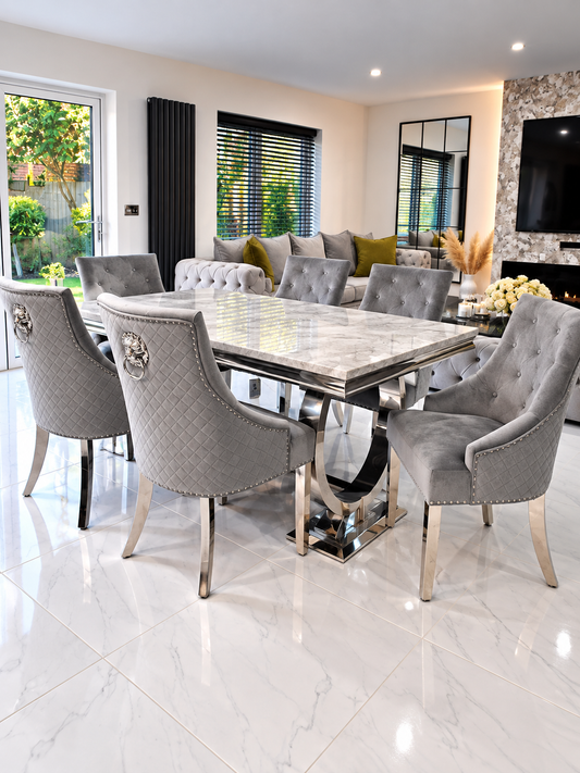 Arianna Rectangle Marble Dining Table Set With Lion Head Chairs