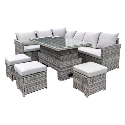 Myla 9 Seater Rattan Garden Furniture Set With Rise & Fall Table