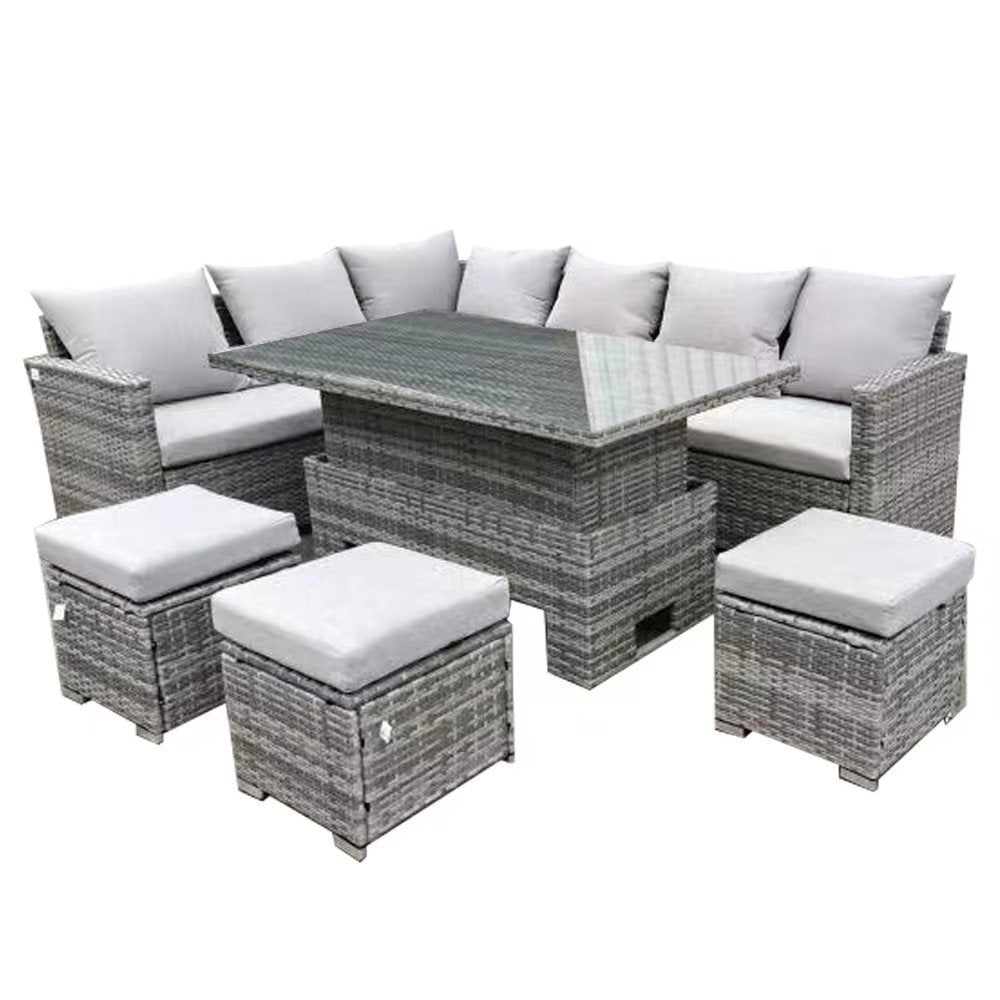 Myla 9 Seater Rattan Garden Furniture Set With Rise & Fall Table