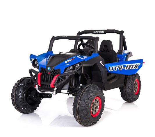 24V UTV Ride-On Buggy Two Seater – Close Up Dashboard, Wheels & Leather Seat Detail