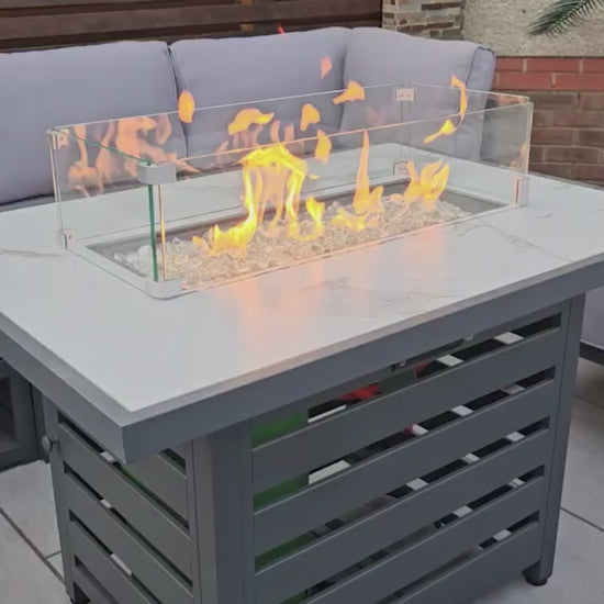 The Harlow Premium Aluminium 9 Seater Garden Set Inc Marble Effect Fire Pit Table – Close Up Cushion & Material Texture Detail