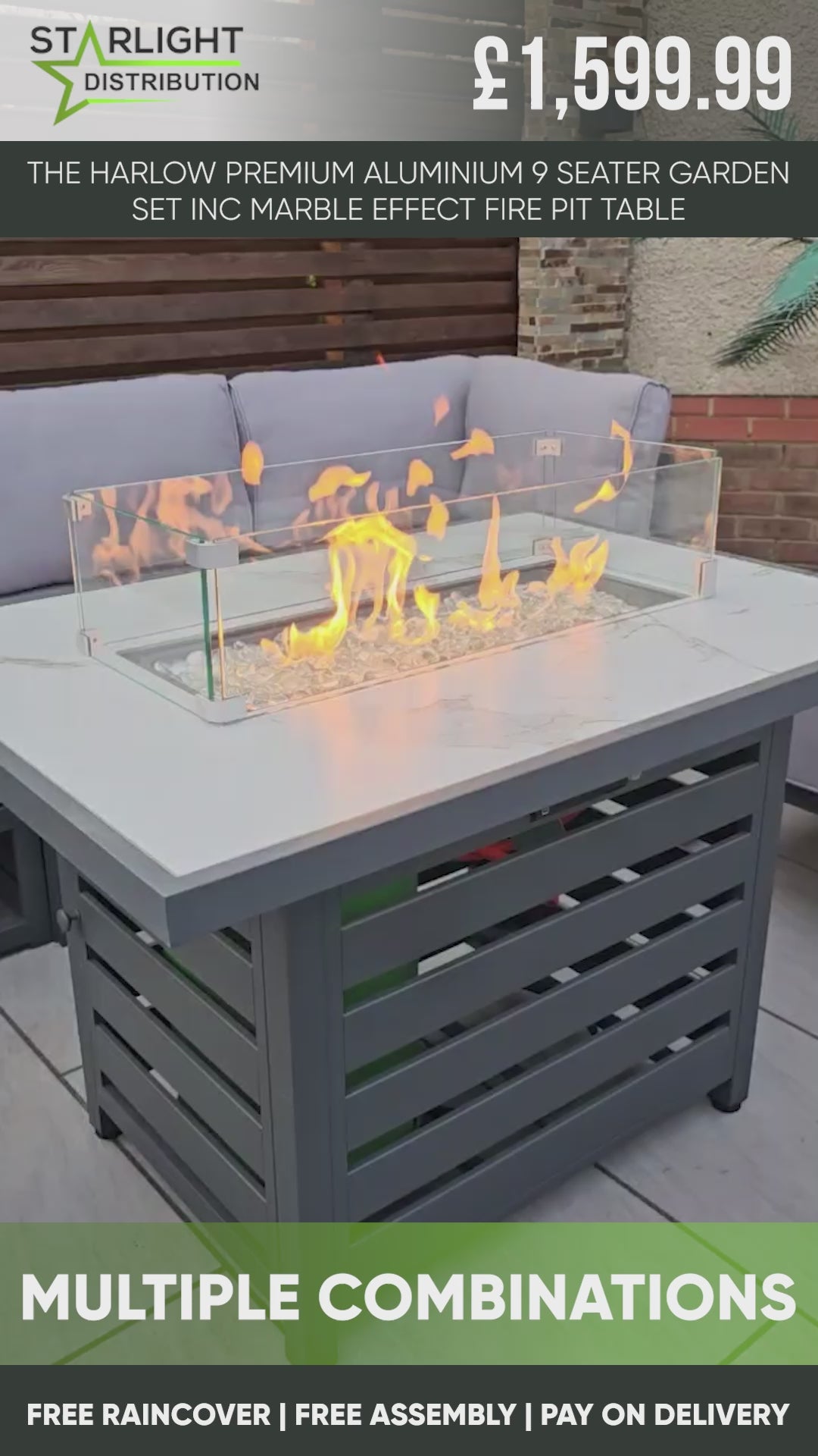 The Harlow Premium Aluminium 9 Seater Garden Set Inc Marble Effect Fire Pit Table – Close Up Cushion & Material Texture Detail