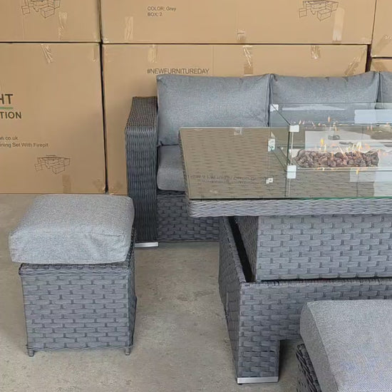 Rosewood Rise & Fall Corner Rattan Garden Furniture Set With Firepit Table – Product Overview & Demonstration Video