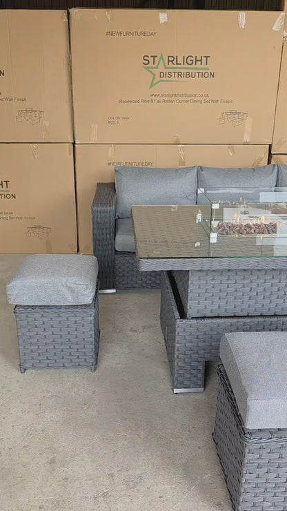 RosewoodCorner Garden Furniture Set With Rise and Fall Firepit Table