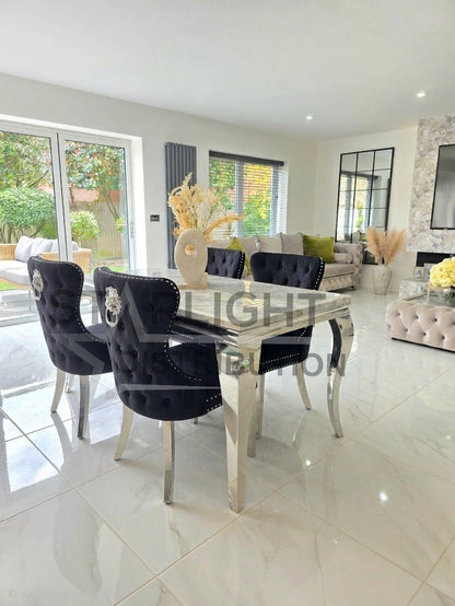Trafalgar Rectangle Marble Dining Table Set With Chelsea Knockerback Chairs