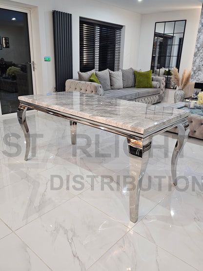 Trafalgar Marble Dining Table Set With Lion Head Knockerback Chairs