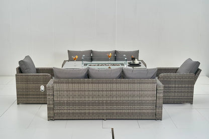 Sienna Recliner Rattan Garden Furniture Set With Firepit Table