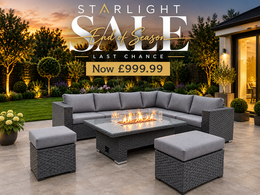 Rosewood Rise & Fall Corner Rattan Garden Furniture Set With Firepit Table