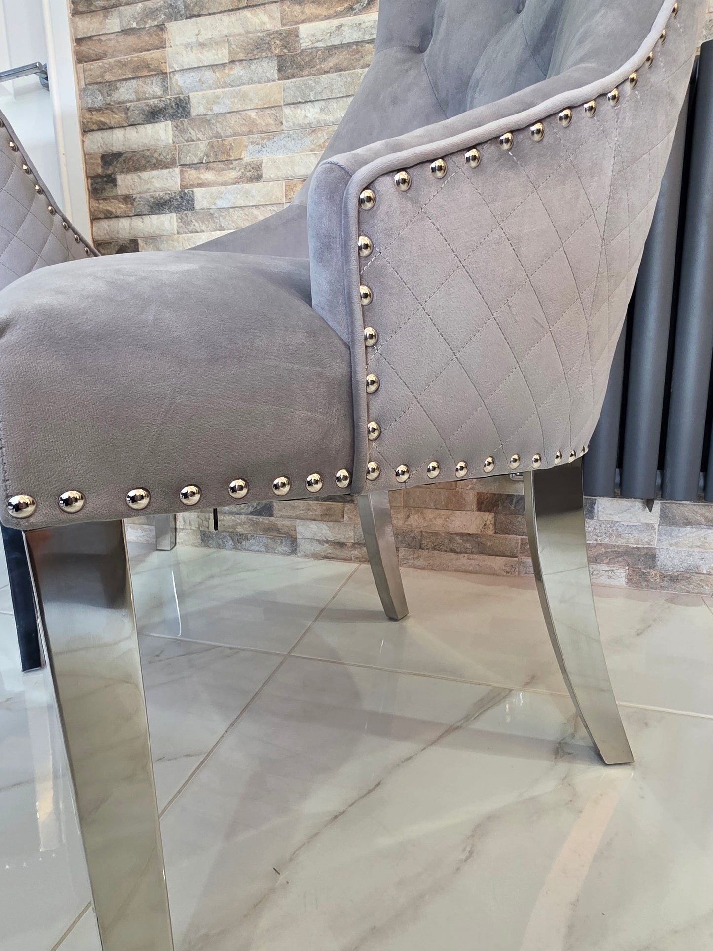 Set of 2 French Velvet Lion Head KnockerBack Chairs