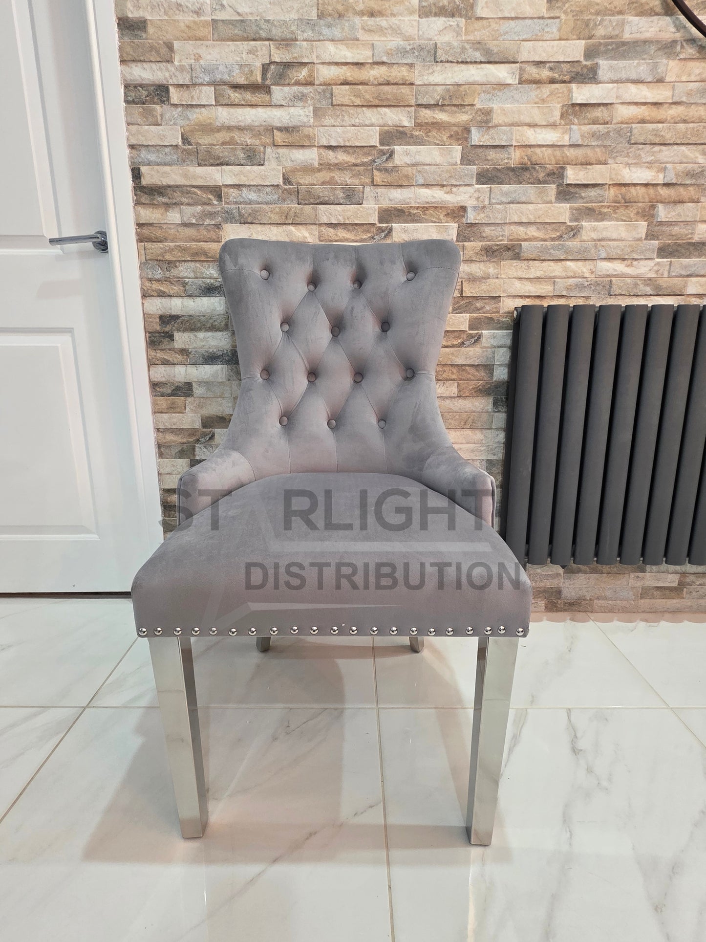 Set of 2 French Velvet Bull Ring KnockerBack Chairs