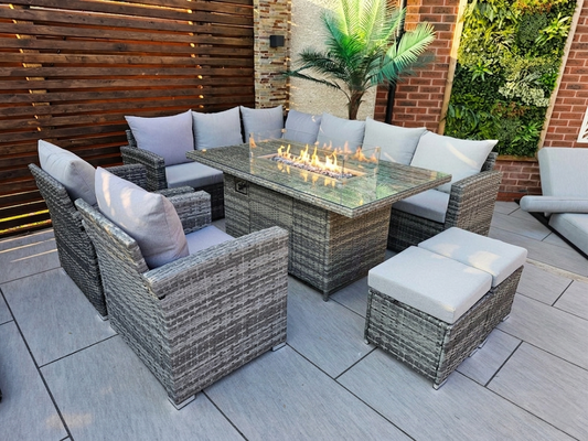 Myla 9 Seater Rattan Garden Furniture Set With Firepit + 2 Chairs (Pre-Order)