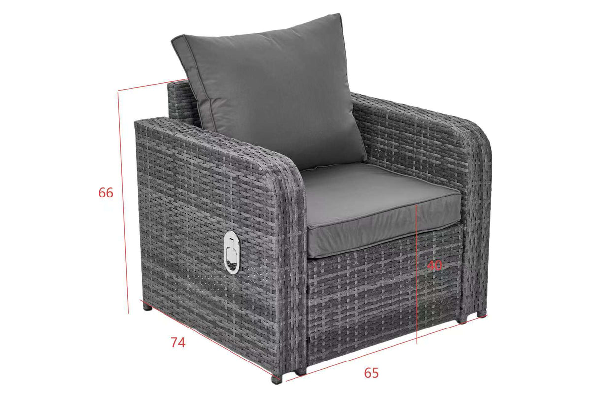Sienna Recliner Rattan Garden Furniture Set With Firepit Table – Alternative Angle Showing Full Arrangement and Seating Capacity