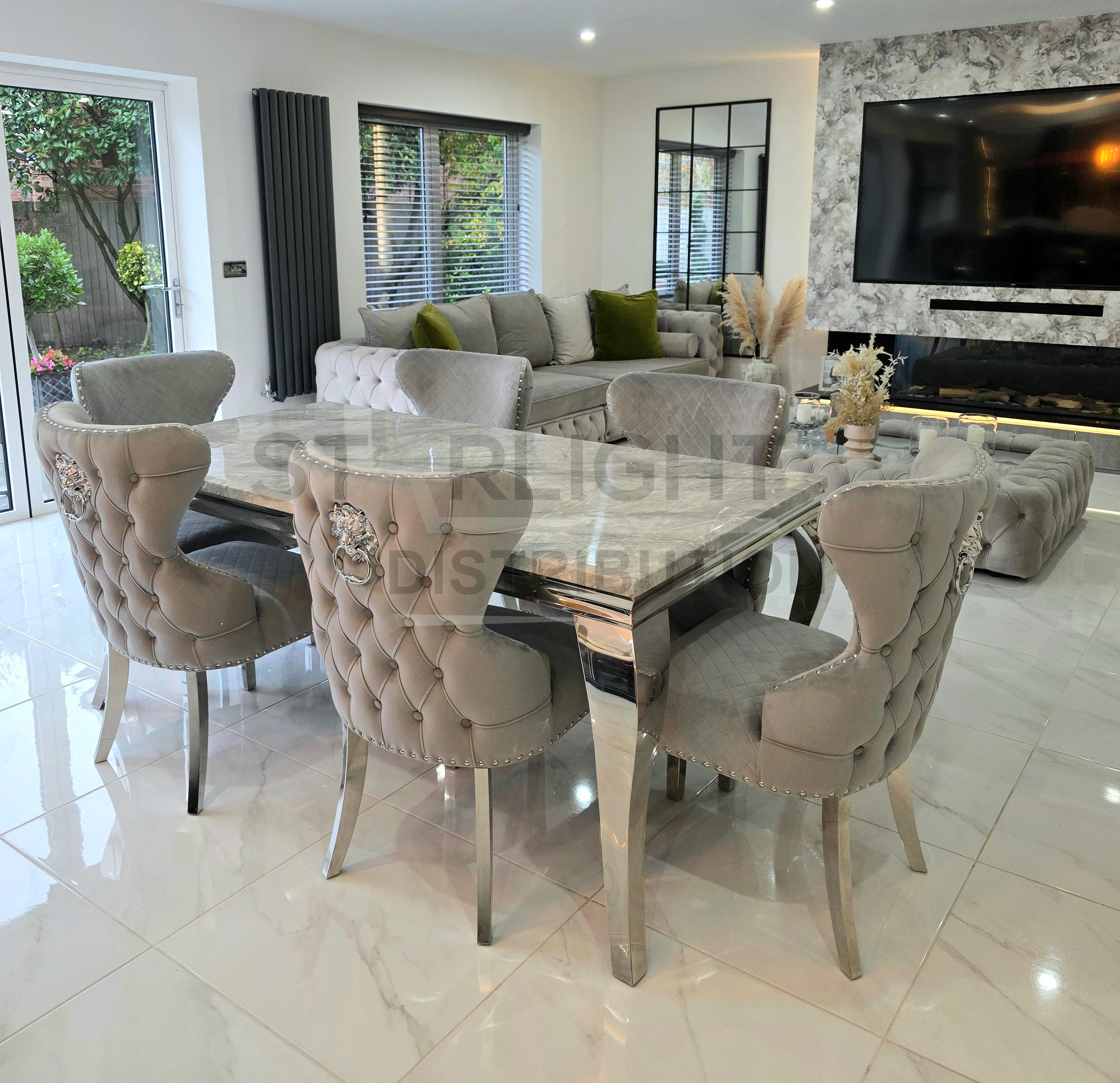 Solid marble table and chairs in a modern Kitchen area.