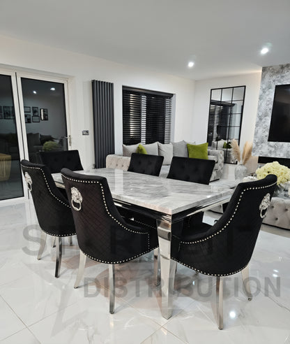 Trafalgar Marble Dining Table Set With Lion Head Knockerback Chairs