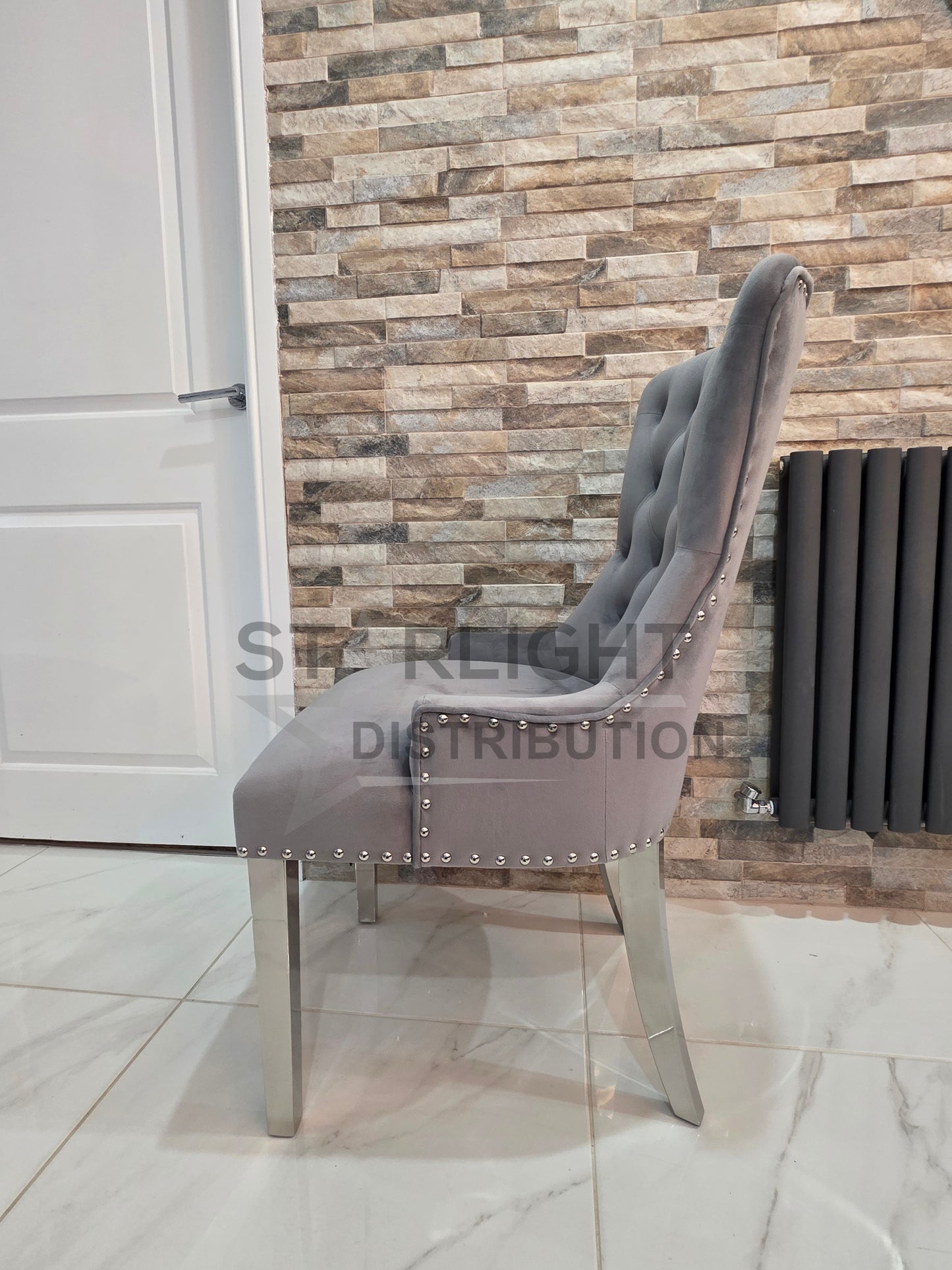 Set of 2 French Velvet Bull Ring KnockerBack Chairs