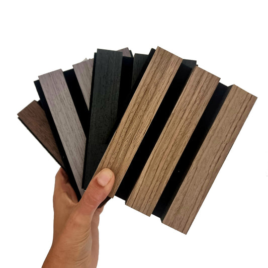 Pack Of 2 Real Wood Acoustic Slat Wall Panels (Charcoal) – Close Up Wood Grain Finish & Felt Backing Detail