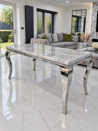Louis Trafalgar Marble Dining Table – Standalone View Showing Marble Top & Chrome Cabriole Legs | Starlight Distribution