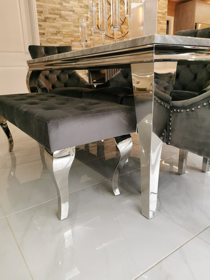Trafalgar Marble Dining Table Set With Lion Head Knockerback Chairs