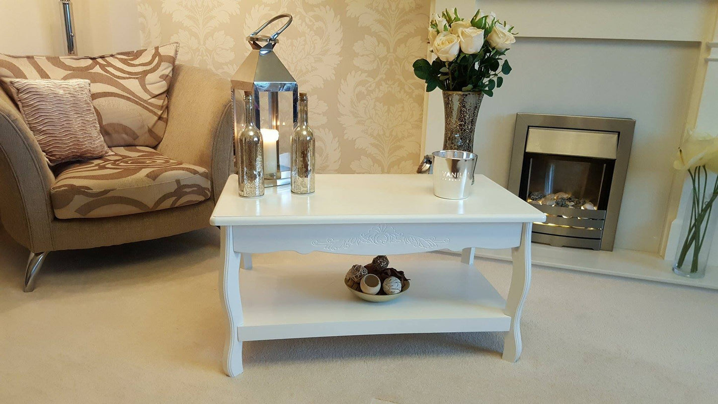 VINTAGE WHITE FRENCH STYLE COFFEE TABLE SIDE TABLE LIVING ROOM END TABLE