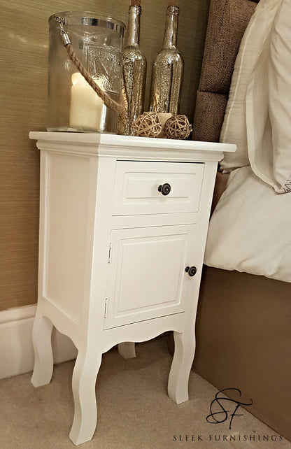 French Style Bedside Cabinet With Drawer & Cupboard – Close Up Drawer & Material Finish Detail