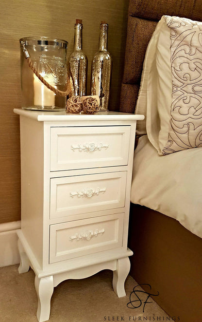 Shabby Chic White Rose Bedside Cabinet Pair With Drawers – Surface Top & Frame Structure View