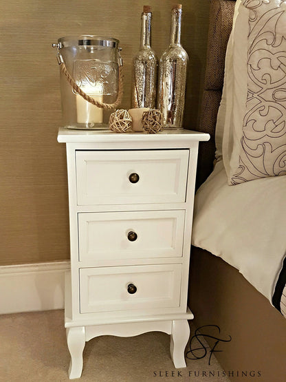French Style Bedside Cabinet With 3 Drawers – Storage & Inner Cabinet Angle View