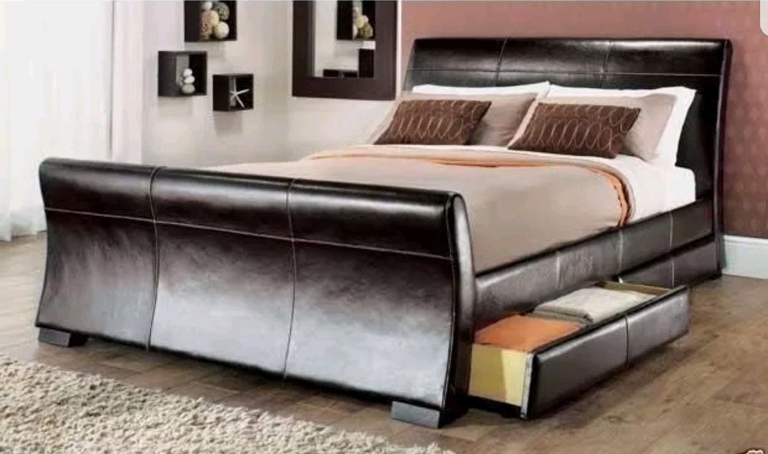 LEATHER STORAGE SLEIGH BED 4 DRAWERS