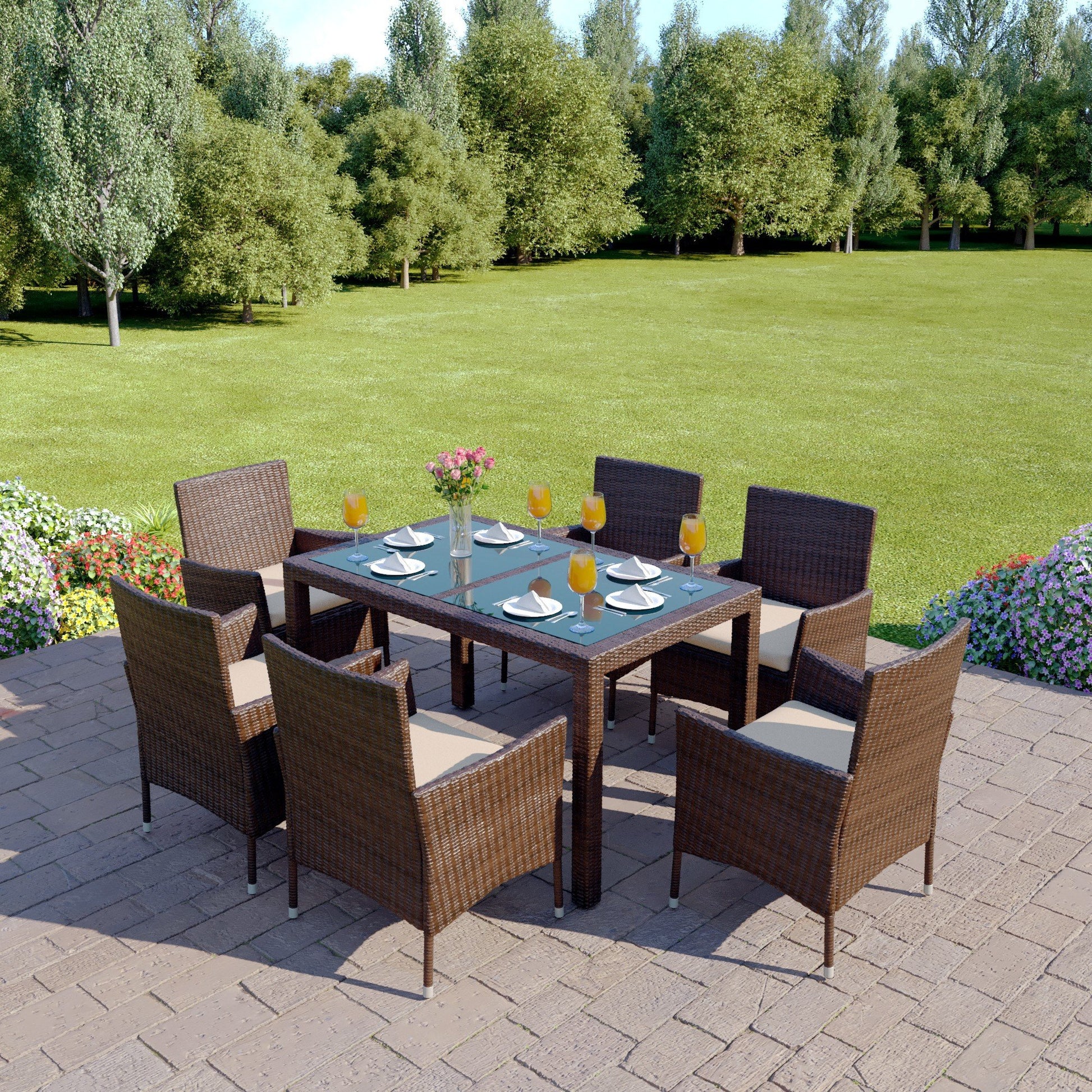 Kansas 6 Seater Rattan Dining Set – Patio Layout & Full Set View | Starlight Distribution