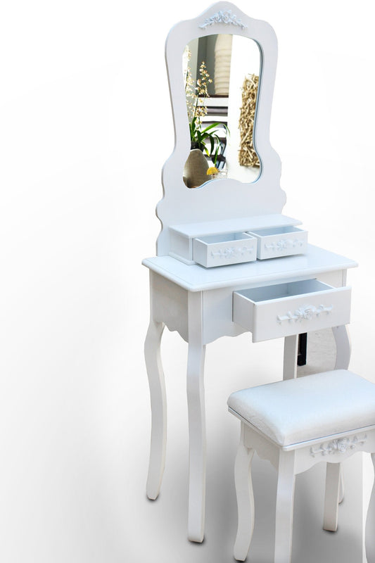 Shabby Chic 3 Drawer Dressing Table With Mirror & Stool – Close Up Drawer & Material Finish Detail
