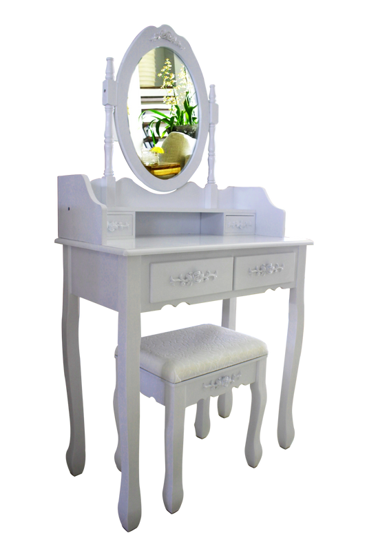 Shabby Chic 4 Drawer Dressing Table With Mirror & Stool – Close Up Drawer & Material Finish Detail