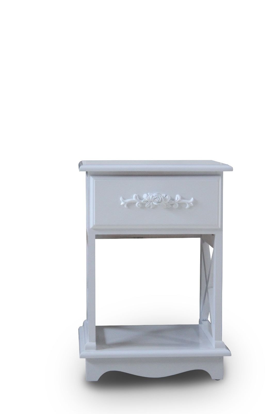 Shabby Chic WHITE ROSE SOLID WOOD BEDSIDE CABINET NIGHTSTAND TABLE