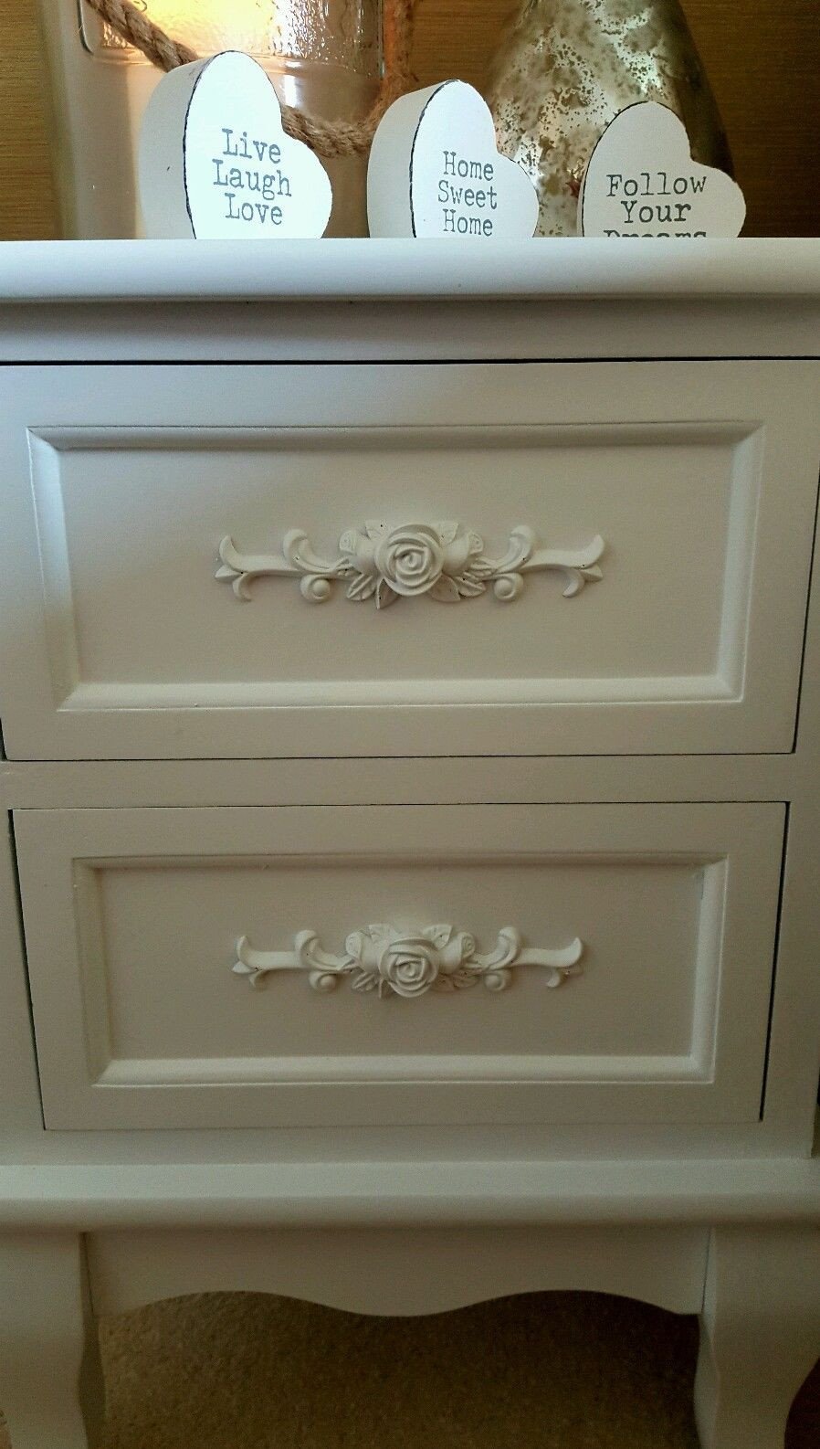 Shabby Chic WHITE ROSE SOLID WOOD BEDSIDE CABINET NIGHTSTAND TABLE