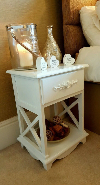 Shabby Chic WHITE ROSE SOLID WOOD BEDSIDE CABINET NIGHTSTAND TABLE