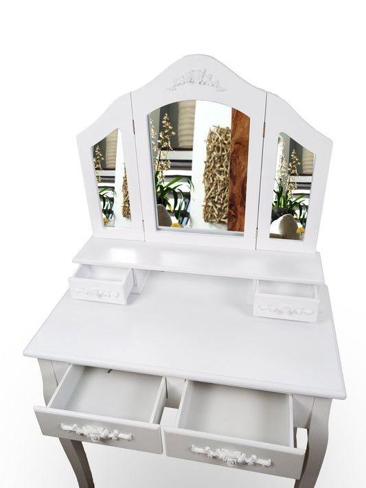 Florence Shabby Chic 4 Drawer Dressing Table With Mirror & Stool – Close Up Drawer & Material Finish Detail