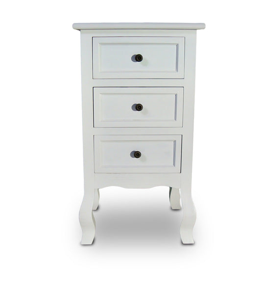 French Style Bedside Cabinet With 3 Drawers – Close Up Drawer & Material Finish Detail